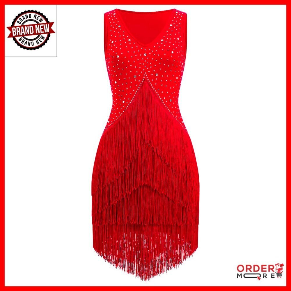 Rhinestone Fringe Tassel Latin Dance Dress Competition Ballroom Costume
